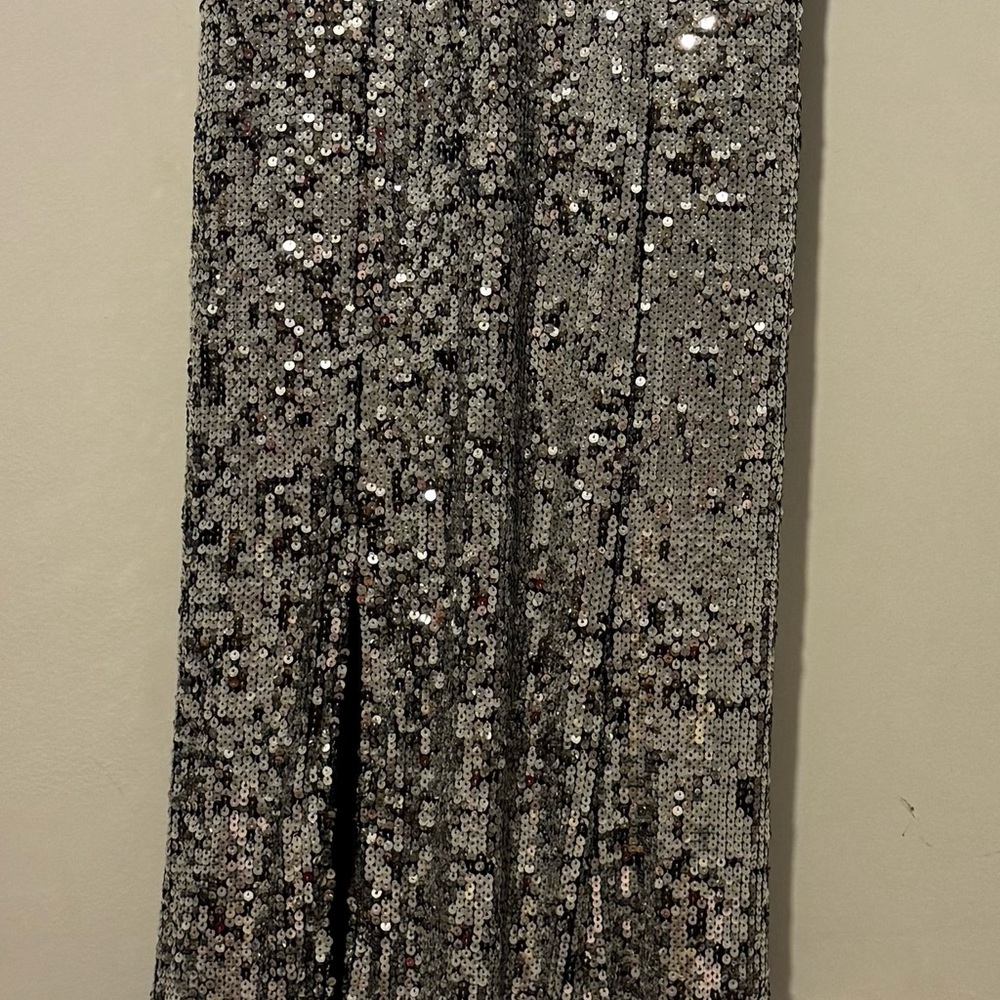 NWOT Dress the Population Silver Sequin Maxi Dress Sz XS